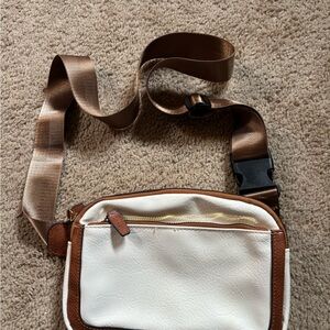 Stylish White and Brown Crossbody Bag